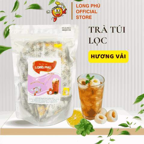Trà VẢI Túi lọc mini (túi bạc) Long Phú gói 100gr (50gói*2gr) - Thơm hương Vải, đậm vị trà thiên nhiên