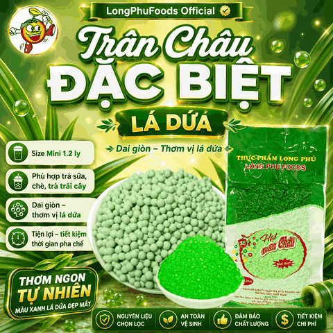 Trân châu Mini LÁ DỨA Đặc Biệt Long Phú gói 1kg - Size mini (hạt tiêu) 1.2li - Không có vị ngọt