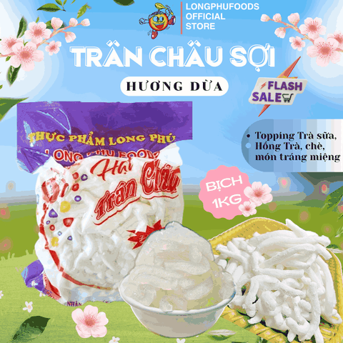 Trân châu Sợi Hương DỪA TRẮNG Đặc Biệt Long Phú gói 1kg - Size Sợi Trung - Không có vị ngọt