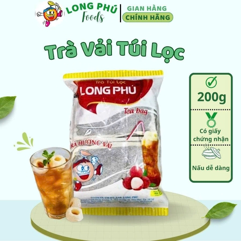 Trà VẢI Túi lọc Long Phú gói 200gr (10gói*20gr) - Thơm hương Vải, đậm vị trà thiên nhiên