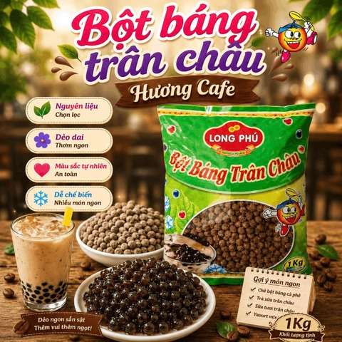 Bột Báng Trân châu Hương CAFE Đặc Biệt Long Phú gói 1kg - Size Trung Truyền thống - Không có vị ngọt