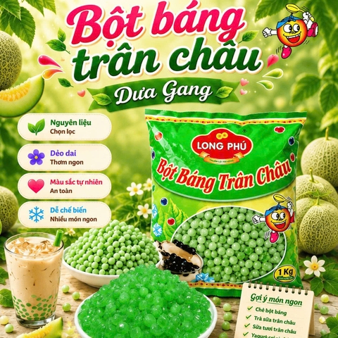 Bột Báng Trân châu Hương DƯA GANG Đặc Biệt Long Phú gói 1kg - Size Trung Truyền thống - Không có vị ngọt