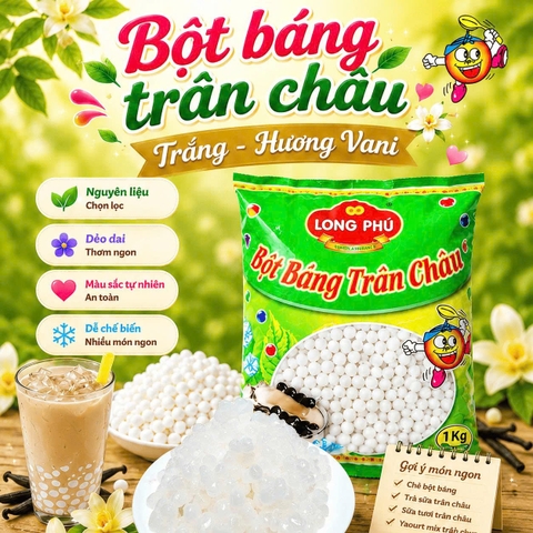 Bột Báng Trân châu TRẮNG Truyền Thống Hương VANI Đặc Biệt Long Phú gói 1kg - Size Trung Truyền thống - Không có vị ngọt