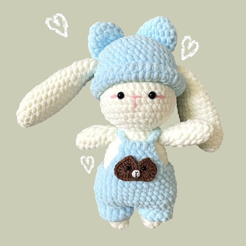Thú len nhồi bông thỏ len mặc yếm handmade Thỏ Bunny bằng len móc thủ công
