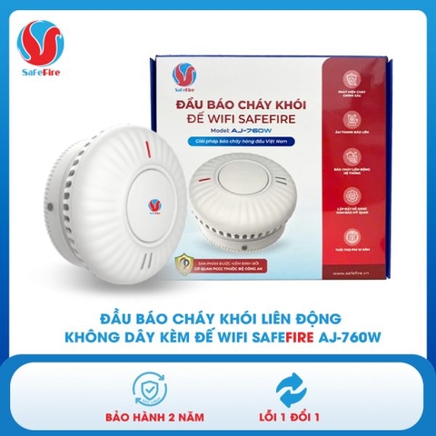 Đầu báo cháy khói liên động không dây kèm đế Wifi SafeFire AJ-760W