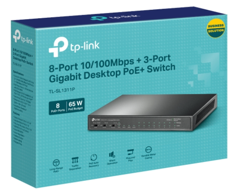 Switch 11 Cổng TP-Link TL-SL1311P | 8 Cổng PoE+, Công Suất 65W