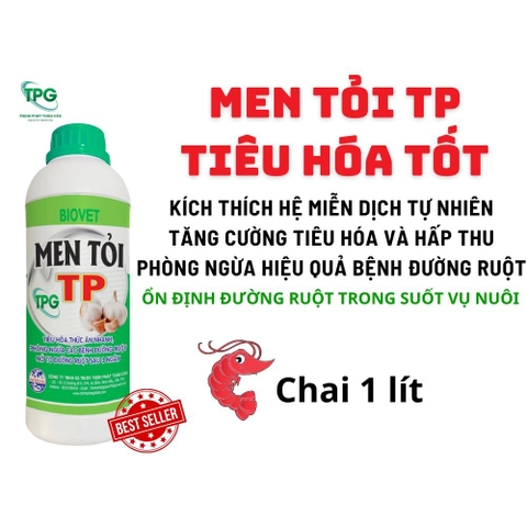 MEN TỎI TP- Hỗ trợ  tôm tiêu hoá tốt, phòng phân trắng, ruột lỏng, ruột đứt khúc - Chai 1 L