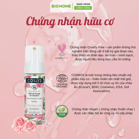 Sữa rửa mặt cho da khô và nhạy cảm hữu cơ Coslys (150ml)