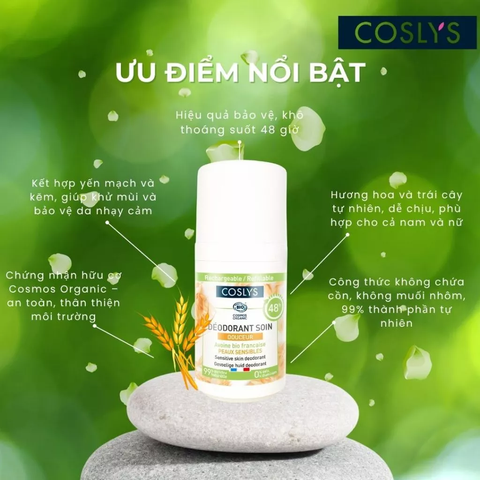 Lăn khử mùi hữu cơ cho da nhạy cảm Coslys (50ml)
