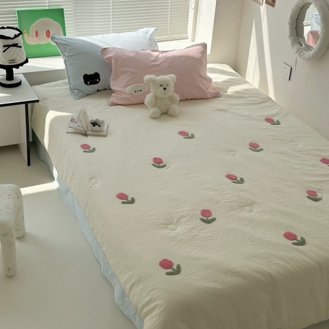 SET CHĂN CHẦN- Set chăn chần cotton đũi thêu