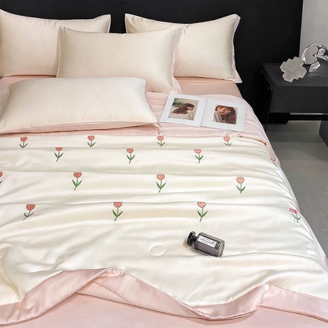 PHI LỤA- Set phi lụa chăn chần tulip/nơ