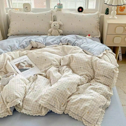 ĐŨI SỢI TRE- Set vỏ chăn ga gối Mix viền Ren mã 82 (GQ) 92 (HM)