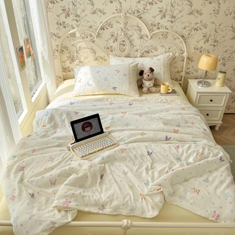 ĐŨI SỢI TRE- Bộ vỏ chăn ga gối đũi sợi tre mix ren