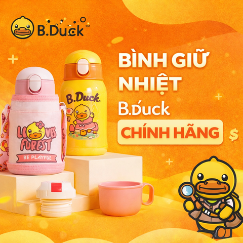 Bình Nước Giữ Nhiệt B.Duck 500ml Inox 316L Cho Bé – Có Ống Hút & Dây Đeo, Giữ Nhiệt Lạnh Nóng