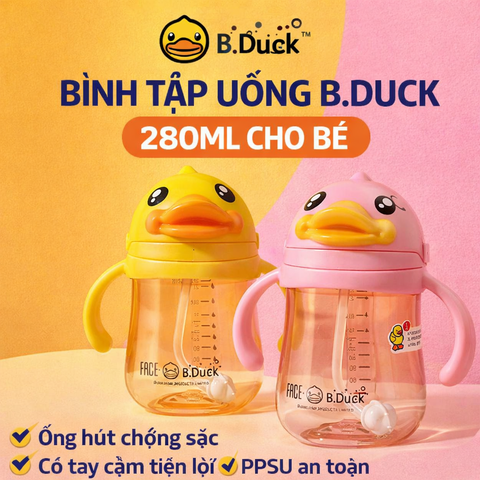 Bình Tập Uống Cho Bé B.Duck 280ml Ống Hút Trọng Lực Chống Sặc – Bình Nước Trẻ Em Chống Rò Rỉ