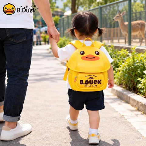 Balo B.Duck Vịt Vàng Cho Bé 1-4 Tuổi Có Dây Dắt Chống Đi Lạc, Balo Nắp Gập Nhẹ Thoáng Khí Cho Bé Trai Bé Gái