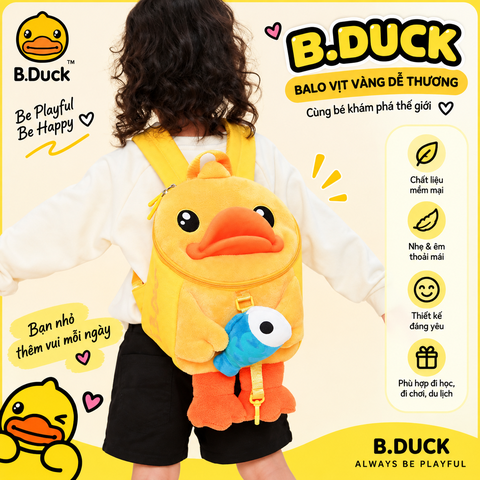 Balo Trẻ Em B.Duck Vịt Vàng 3D Lông Mềm Siêu Cute – Balo Mầm Non Cho Bé, Túi Đeo Vai Hoạt Hình Dễ Thương