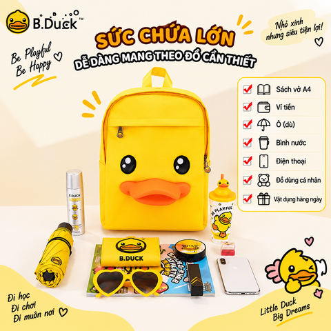 Balo B.Duck Mỏ Vịt 3D Size Lớn 37cm, Balo Nữ Đựng Laptop Sách Vở A4 Đi Học Đi Làm Du Lịch