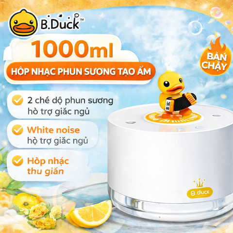 Máy Phun sương Tạo Ẩm Loa Nhạc Hình Vịt B.Duck 1000ml – Phun Sương Siêu Mịn, Đèn Trang Trí Dễ Thương