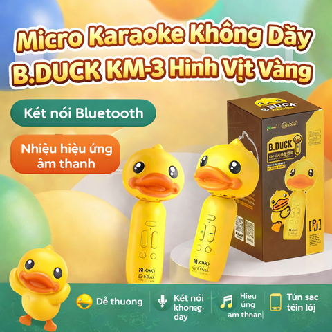 Micro Karaoke Không Dây B.DUCK KM-3 Hình Vịt Vàng – Kết Nối Bluetooth, Nhiều Hiệu Ứng Âm Thanh