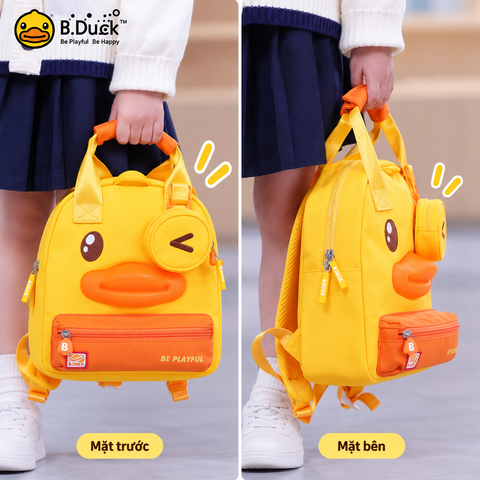 Balo B.Duck Vịt Vàng Cho Bé Đi Học Mẫu Giáo, Balo Trẻ Em Hình Mỏ Vịt 3D Kèm Túi Nhỏ Tháo Rời, Nhẹ Êm Dễ Thương