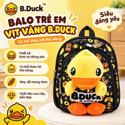 Balo Trẻ Em B.Duck Vịt Vàng Kèm Thú Bông 3D, Có Dây Dắt Chống Thất Lạc, Balo Cho Bé Trai Bé Gái 1–5 Tuổi
