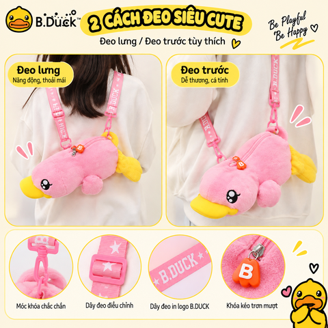 Túi Đeo Chéo B.Duck Cho Bé Hình Vịt Bông 3D – Túi Mini Trẻ Em Cute, Dây Đeo Điều Chỉnh, Bé Trai Bé Gái