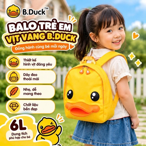 Balo Vịt Vàng B.Duck 3D Cho Bé – Ba Lô Hình Vịt Dễ Thương Chống Nước Nhẹ Êm Cho Bé Đi Học Đi Chơi