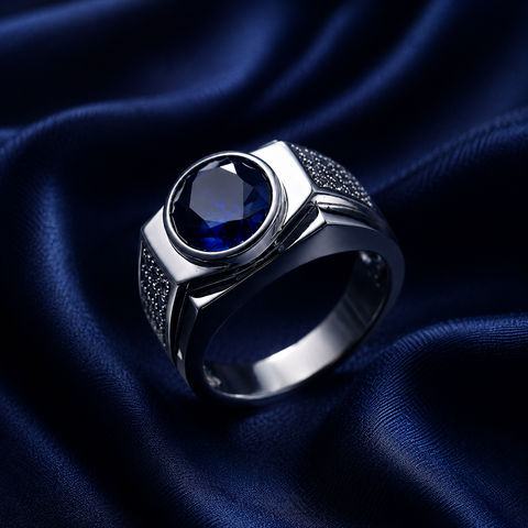 Nhẫn bạc nam đá blue sapphire – chiều sâu của niềm tin | Hải Hà Jewelry