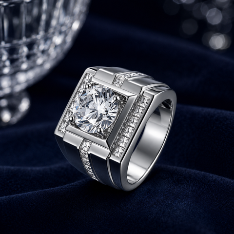 Nhẫn nam bạc 925 đính kim cương Moissanite 4 Carat