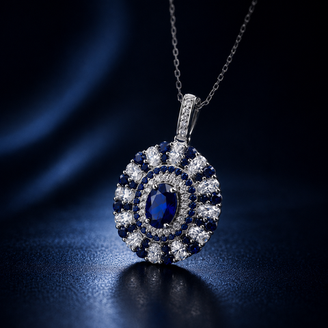 Dây chuyền bạc 925 đính đá Sapphire Xanh dương