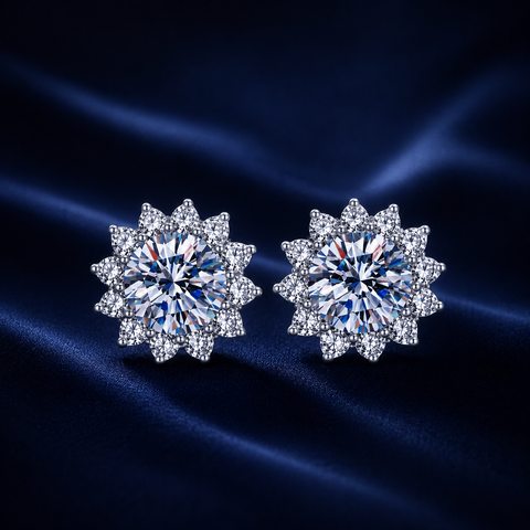Bông tai bạc 925 đính moissanite – dáng nụ hoa ánh sao
