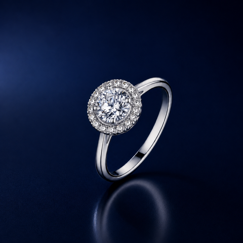 Nhẫn nữ bạc s925 đính moissanite halo cao cấp – ánh sáng tròn đầy, đeo nhẹ tay
