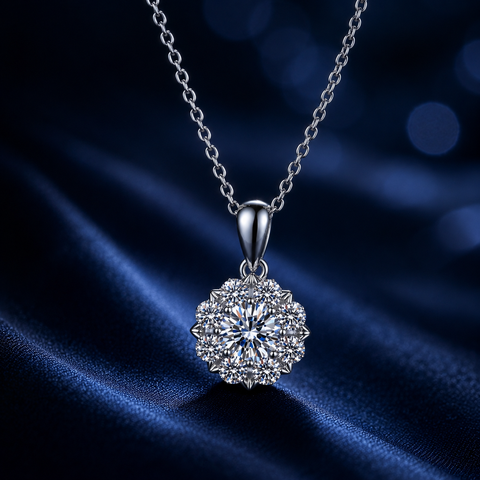 Dây chuyền bạc 925 đính moissanite dáng hoa tinh tế | Hải Hà Jewelry