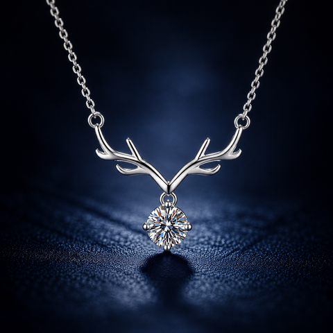 Dây chuyền bạc 925 đính moissanite dáng sừng hươu | Hải Hà Jewelry