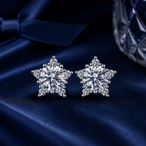 Bông tai bạc 925 đính moissanite 0,5 carat – dáng sao tỏa sáng