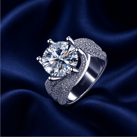 Nhẫn nữ bạc 925 đính kim cương Moissanite 3 Carat và 5 Carat
