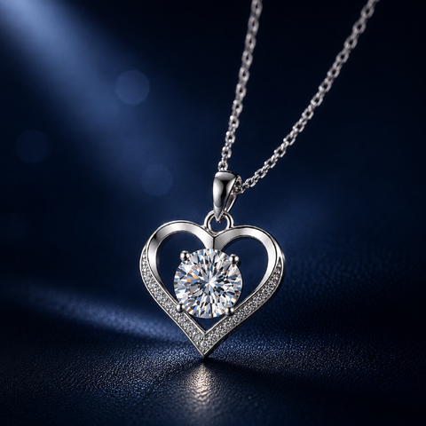 Dây chuyền bạc 925 đính moissanite dáng trái tim | Hải Hà Jewelry
