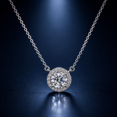 Dây chuyền bạc 925 đính moissanite dáng tròn 0,5 Carat – ánh sáng cân bằng, dễ đeo mỗi ngày | Hải Hà Jewelry