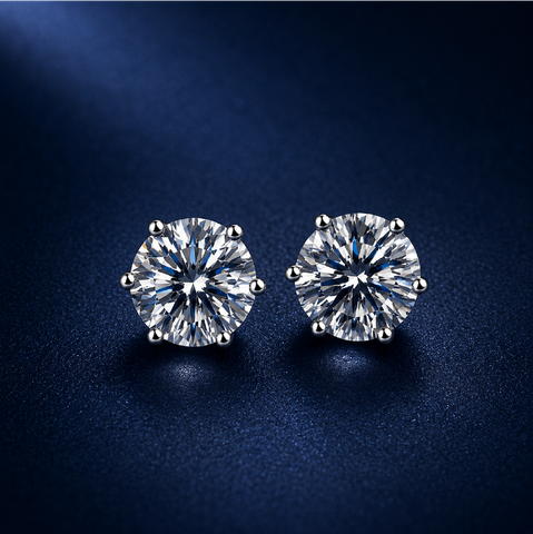 Bông tai bạc 925 đính moissanite – dáng đinh trơn cổ điển