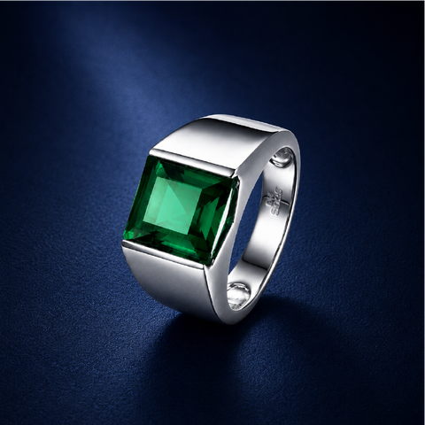 Nhẫn bạc nam đá hydrothermal emerald zambia – sắc xanh của sự sống bền bỉ | Hải Hà Jewelry
