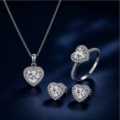 Bộ trang sức moissanite Trái tim 1 Carat bạc s925 cao cấp