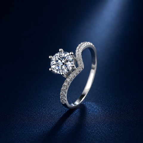 Nhẫn nữ bạc 925 đính kim cương Moissanite 1 Carat