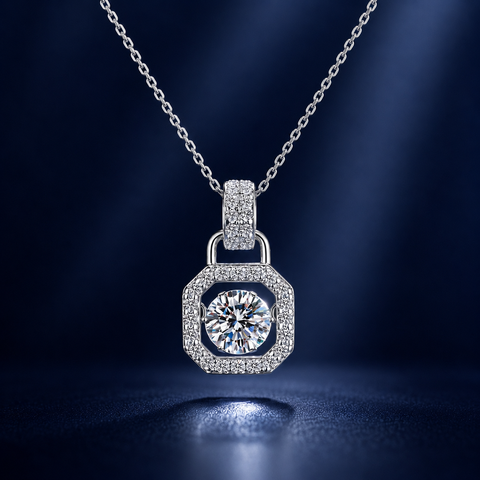 Dây chuyền bạc 925 đính moissanite 2 carat dáng bát giác tinh tế | Hải Hà Jewelry