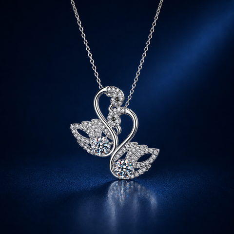 Dây chuyền Moissanite Đôi Thiên Nga 1 Carat bạc s925 cao cấp
