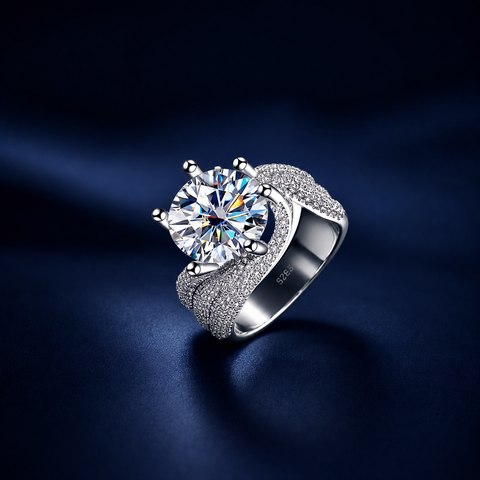 Nhẫn nữ bạc 925 đính kim cương Moissanite 3 Carat và 5 Carat
