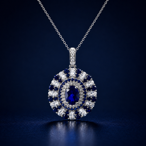 Dây chuyền bạc 925 đính đá Sapphire Xanh dương