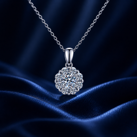 Dây chuyền bạc 925 đính moissanite dáng hoa tinh tế | Hải Hà Jewelry