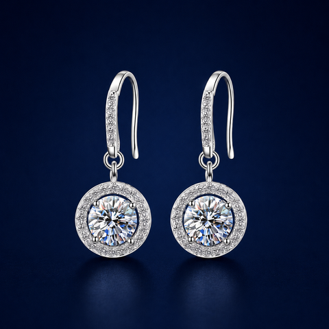Bông tai Moissanite Halo bạc s925 Cao cấp – ánh sáng tròn đầy, đeo nhẹ | Hải Hà Jewelry