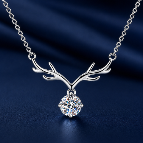 Dây chuyền bạc 925 đính moissanite dáng sừng hươu | Hải Hà Jewelry